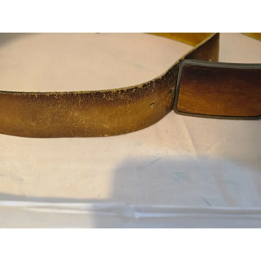 Levi Strauss & Co USA Leather Belt Brown Vintage Logo Buckle Distressed 38